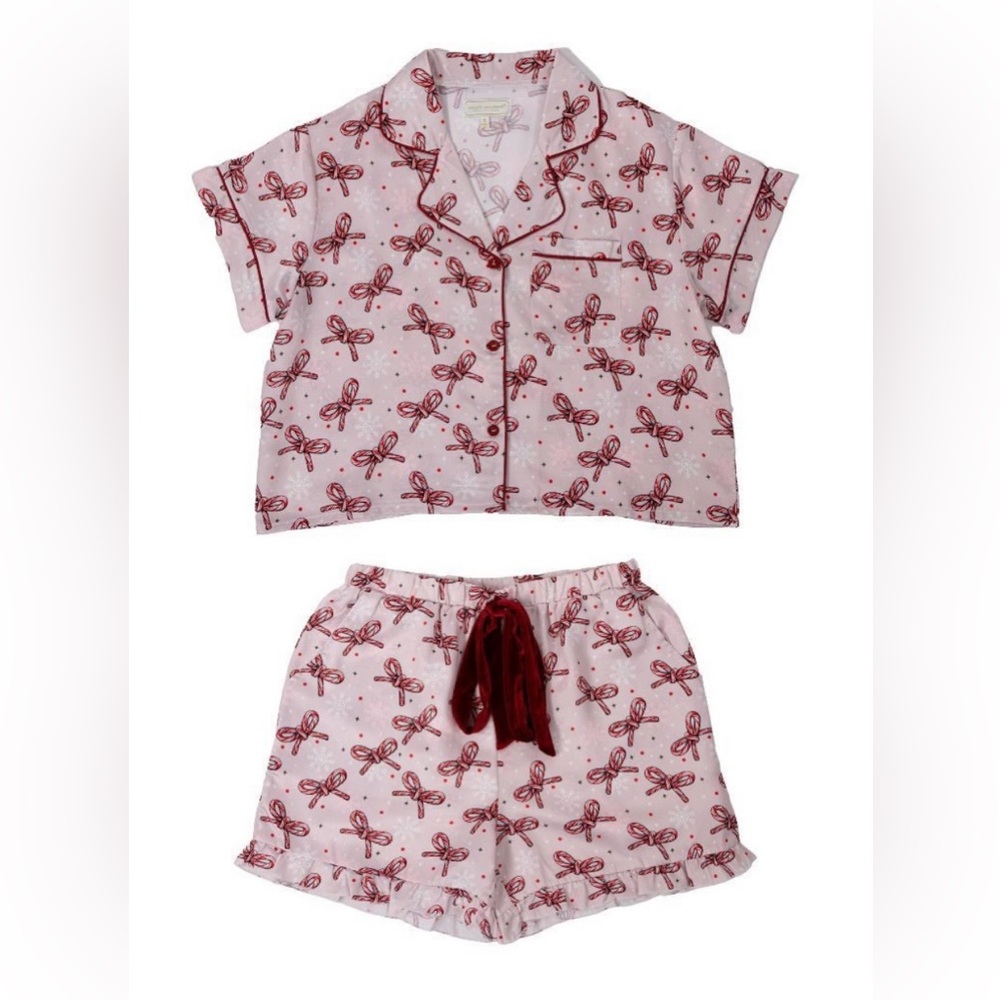 BRAND NEW Simply Southern candy cane bow  Print Pajama Set - Pink and Red,